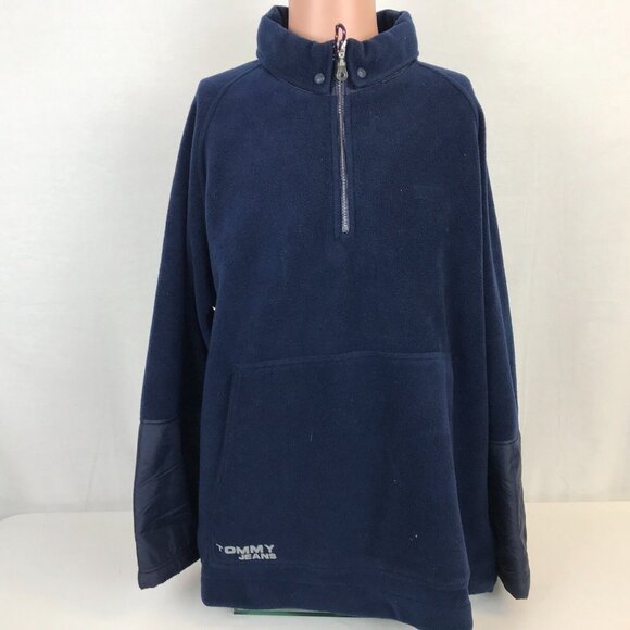 Tommy Hilfiger Jeans Fleece Jacket Mens Size Large Blue Pullover Quarter Zip - Picture 2 of 4
